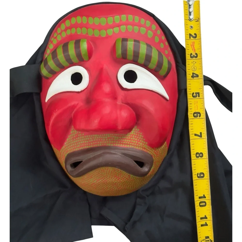 Traditional Korean  Wooden Face Mask with Hood‎ Hand Carved Red Old Monk